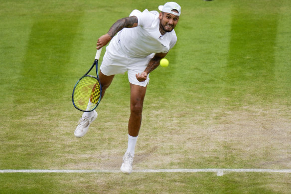 Nick Kyrgios’s serve in action at Wimbledon.