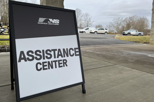The Norfolk Southern Assistance Centre at the Abundant Life Fellowship church near the site of the chemical release.