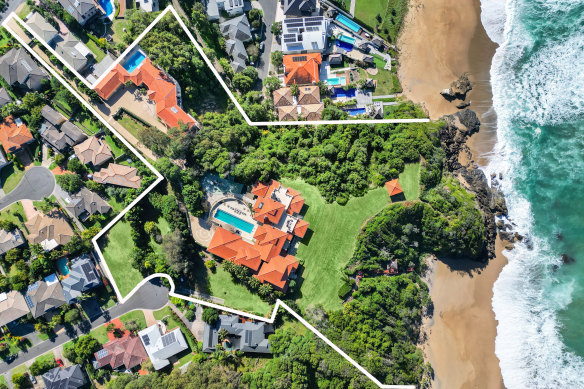 The 15-bedroom mega-mansion is set on a consolidation of three properties totalling 1.8 hectares of absolute beachfront.