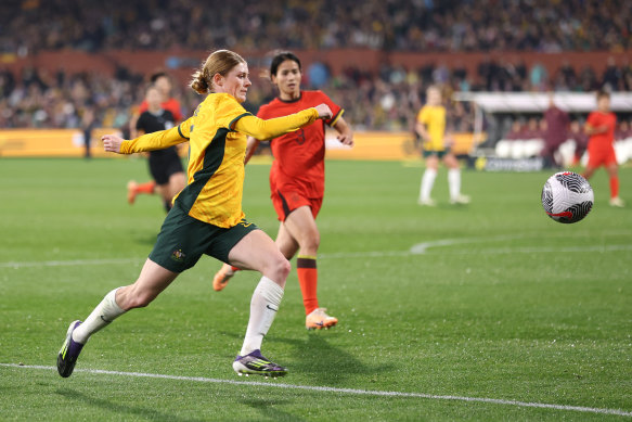 Cortnee Vine playing in the Matildas’ friendly against China in Adelaide last month.