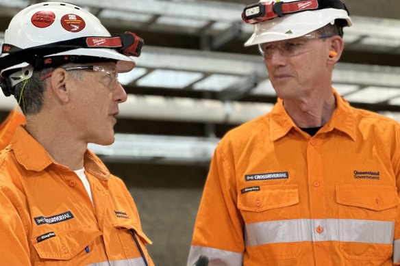 Cross River Rail Delivery Authority chief executive Graeme Newton and Transport Minister Mark Bailey at the northern portal site  last week.