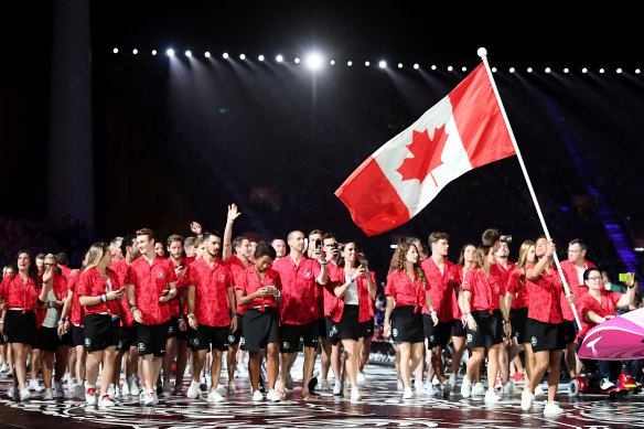 Canada’s team at the opening ceremony of the Gold Coast Commonwealth Games in 2018.