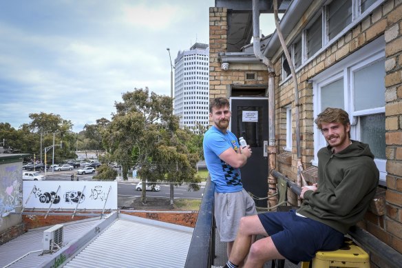 Backpackers Thomas Leach and Henry Lanyon, from the UK, at their hostel in St Kilda.