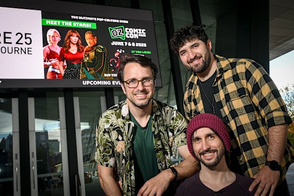 Rob DenBleyker, Kris Wilson and Adam Nusrallah outside the Oz Comic-Con venue.