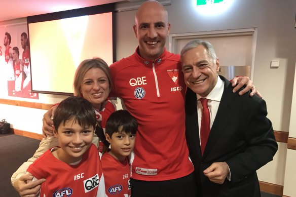 John Mangos his wife Tanny and sons Kosta and Apollo with Taidgh Keneally.