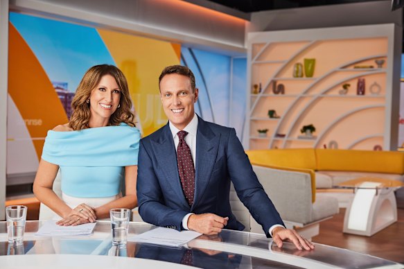 The hosts of Channel Seven’s Sunrise, Natalie Barr and Matt Shirvington.