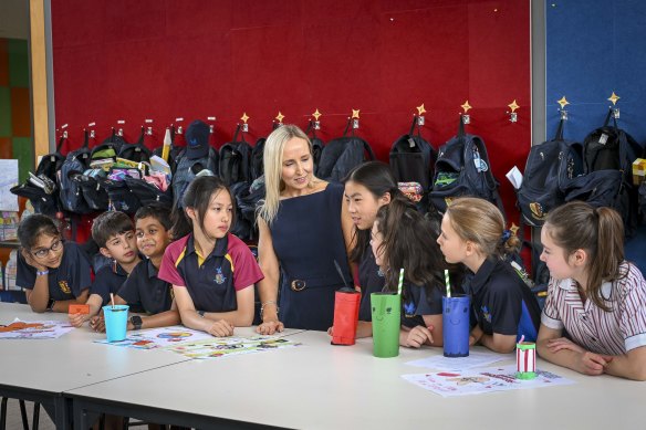 The Knox School principal Nikki Kirkup with students.