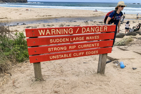 A warning sign at Bushrangers Bay.
