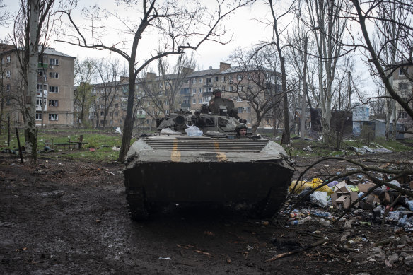 The leaks exposed the state of play for Ukrainians as they fight a Russian invasion. Ukrainian soldiers in an armoured personnel carrier in the war-hit Donetsk region.