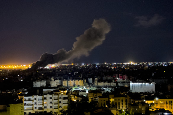 Smoke rises from an Israeli airstrike that hit the southern suburbs of Beirut.