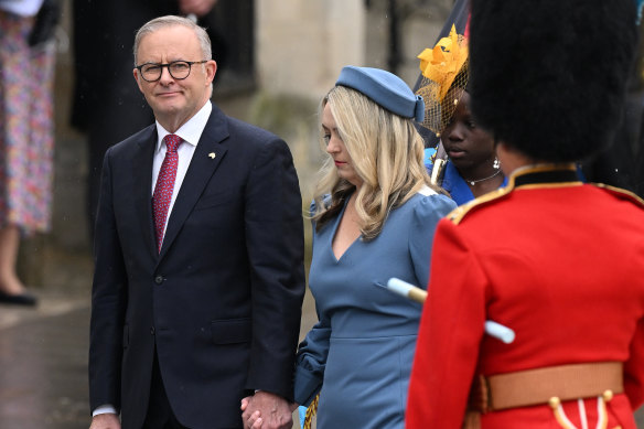 Prime Minister Anthony Albanese and his partner Jodie Haydon arrive.