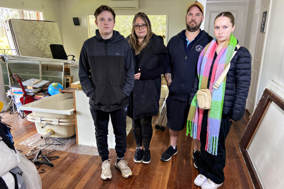 The Bridgers – Harley, Rebecca, Kane and Nikita – in their flood-damaged home in Melbourne’s west.