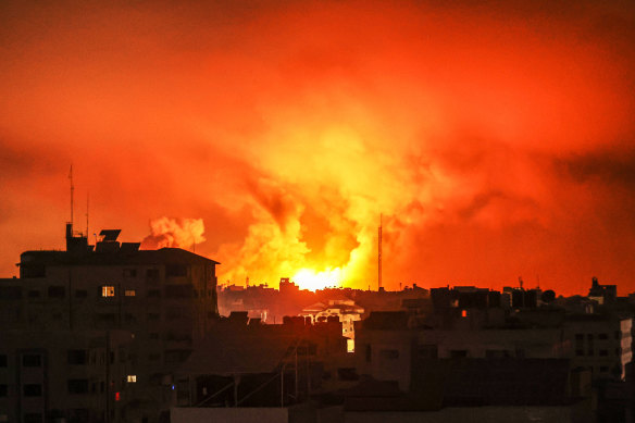 Smoke rises and billows in different regions of Gaza as the Israeli army conducts the most intense air attacks on the 21st day in Gaza Strip.