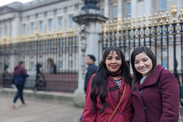 Rachel and Karolyn, from Brazil, praised Meghan for her bravery on a rainy day outside Buckingham Palace.