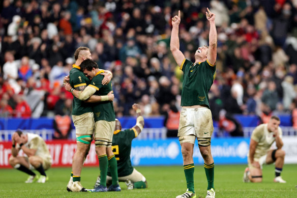 Pieter-Steph Du Toit of South Africa celebrates after the final whistle.