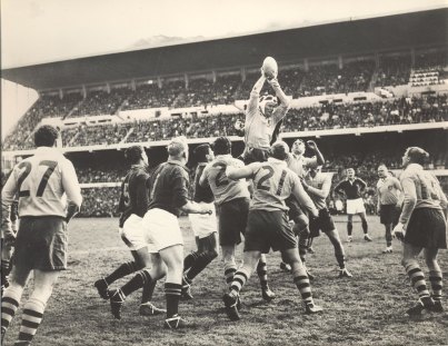 Rob Heming winning a lineout against South Africa in Cape Town in 1963.