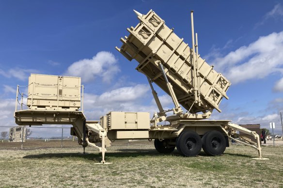 A Patriot missile mobile launcher is displayed outside the Fort Sill Army Post near Lawton, Oklahoma, last month.