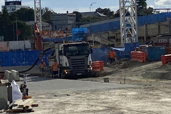 Truck being filled with spoil from Roma Street Station. 