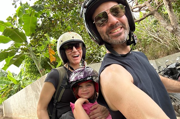The author, her husband and daughter zipping around the island. 