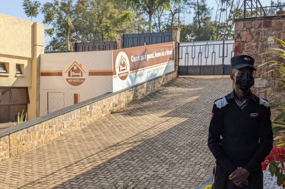 A guard at the Hope Hostel in Kigali, Rwanda which is currently empty as it awaits the first flight of the UK’s unwanted asylum seekers.
