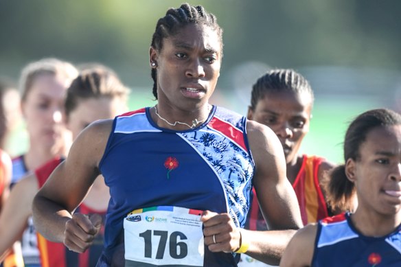 Caster Semenya on her way to winning the 5000 metres at the South African national championships