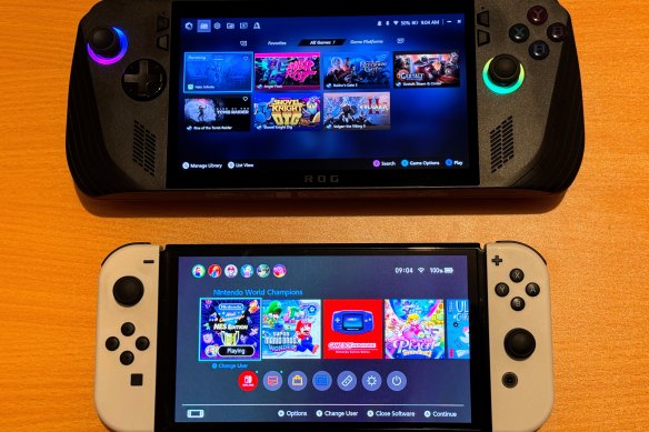 The Ally X is much more powerful and flexible than the Nintendo Switch OLED, but it’s more complicated to use and is three times the price.