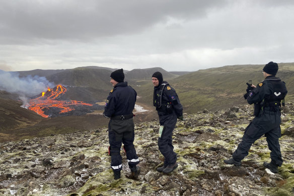 This image provided by the Icelandic Coast Guard shows the volcano on the Reykjanes Peninsula.