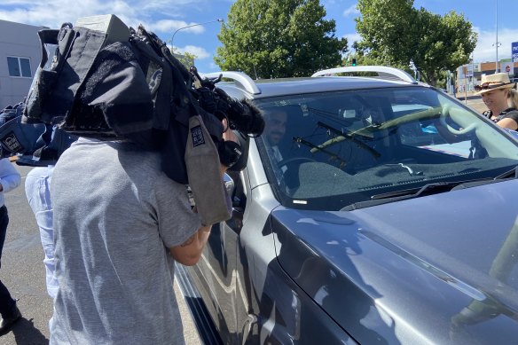 Defence lawyer Rowan King leaves Toowoomba Magistrates Court after appearing for a high-profile man charged with rape.