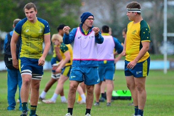 Ollie McCrea, Nathan Grey (Head Coach) and Nick Bloomfield during the Australia U20 training session.