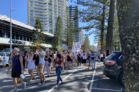 Protesters let their feelings be known in Coolangatta on Sunday.
