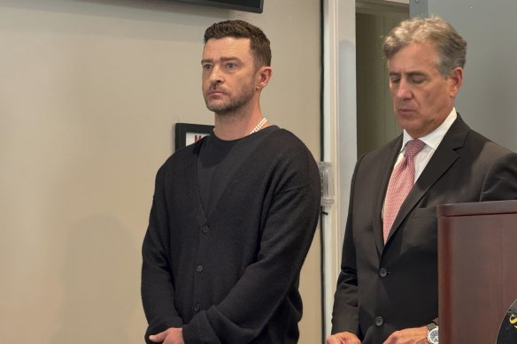 Justin Timberlake appears in court with his attorney Edward Burke.