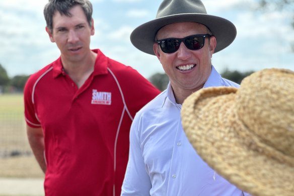 Premier Steven Miles campaigning with Tom Smith in Bundaberg on Saturday morning.