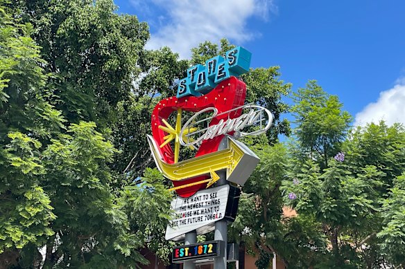 The famous Stones Corner sign at the top of Logan Road, where the Stones Corner Festival takes place.