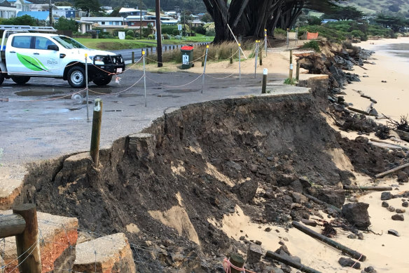 Damage at the Tuxion Road car park in Apollo Bay in June 2018.