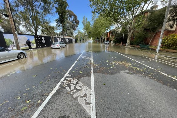 Flooding in October in Kensington. This photo was taken 250 metres from where the new Metro Tunnel flood wall has been built.
