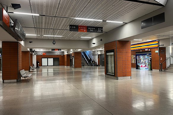 The journey passed through King George Square busway station – which has areas such as this, which lack tactile markings.
