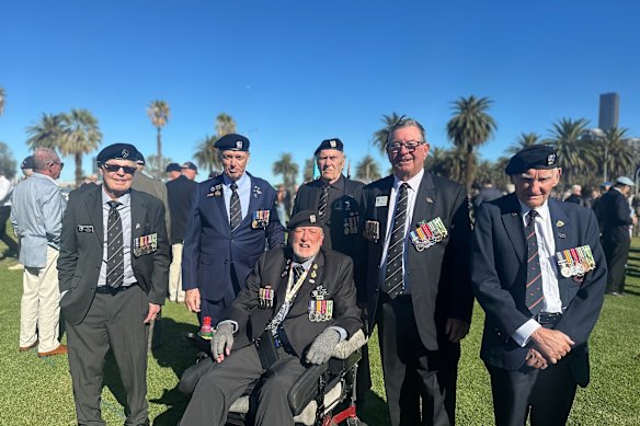 Ray ‘Pepe’ Peele, Rob Cox, Terry Newman, Rod Beazley and Kevin Hastie following the Anzac Day march.
