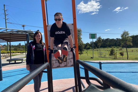 Aleksandra Boltadzija works out with a client, Jacob.