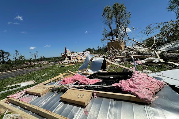 Houses destroyed following severe weather in London, Kentucky.