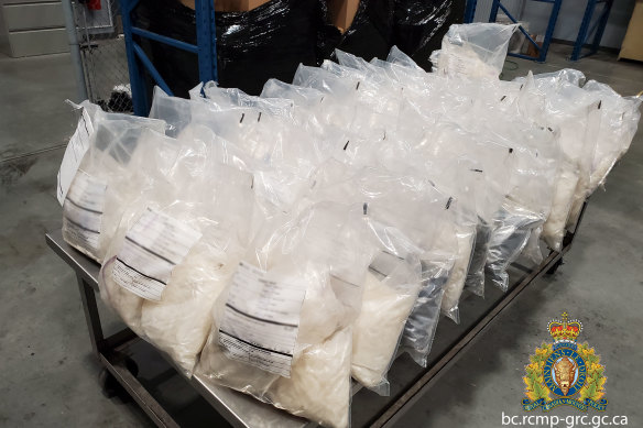 Bags of crystal meth intercepted by Canadian law enforcement. 