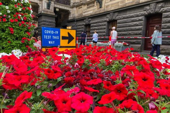 The COVID-19 testing queues have continued into the new year, with lines outside Melbourne’s Town Hall on Saturday.