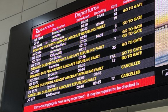 Flights at Perth Airport have been cancelled amid refueling issues.