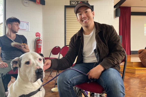 Albert Truong and rescue dog Quiche.