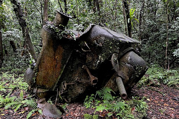 The remains of a World War II-era Sherman tank.