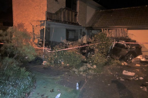Police are investigating a single-vehicle crash in Sunnybank Hills, that has left one woman with critical injuries and a house on the verge of collapse.