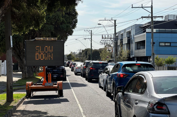 Stalled traffic on Langs Road on Sunday morning.