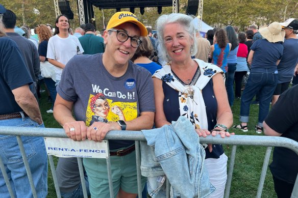 Kit Ayars and Cindy Abbott at a Kamala Harris rally in Pittsburgh.