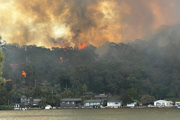 A cena em que chegamos ao incêndio de dezembro, perto de Woy Woy, na Costa Central.