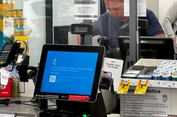 Checkouts at Coles in New Farm remained offline on Saturday morning following the CrowdStrike outage.