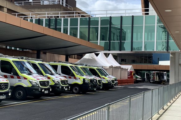 Tents at Sunshine Hospital’s ambulance rank on Thursday.